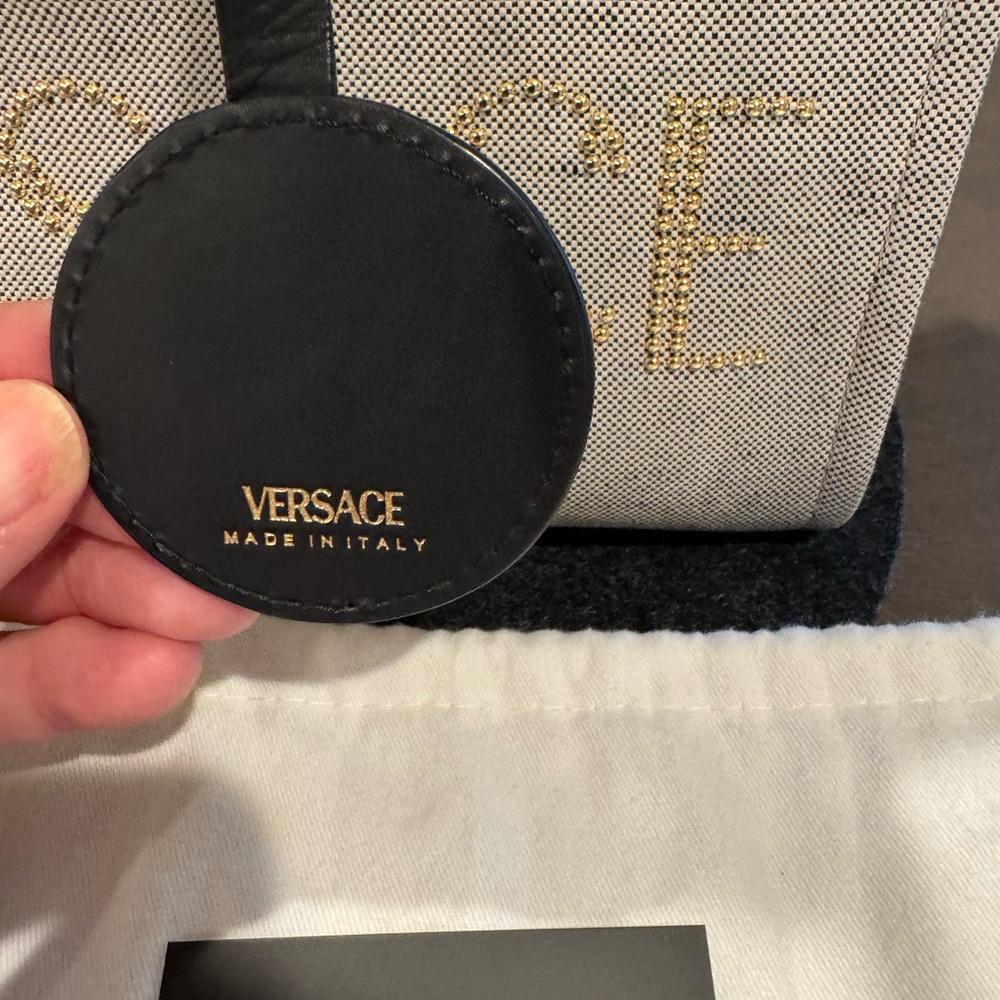 Versace Gray and Gold Canvas Tote Bag - Picture 4 of 9